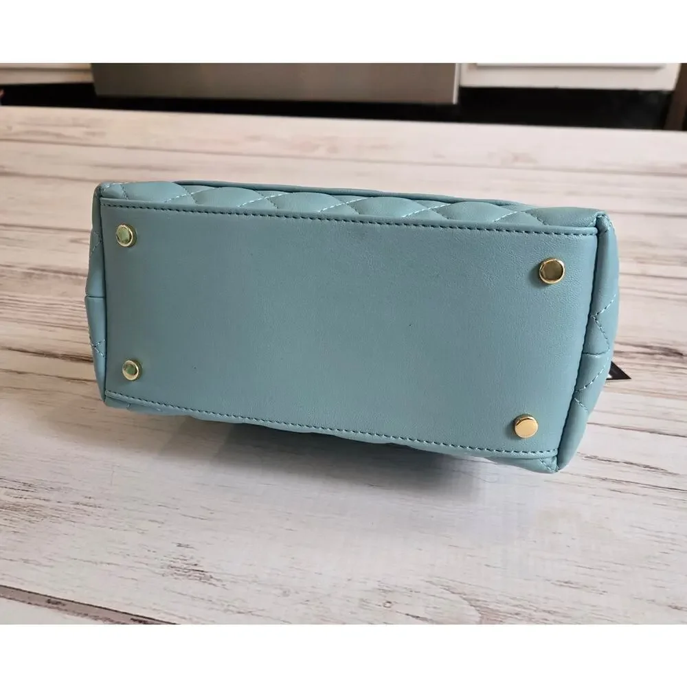 C. Wonder Blue Quilted Isla Satchel Shoulder Bag Purse Chain Strap New